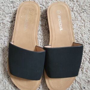 Soda Tan and Black Women's Slide Sandals